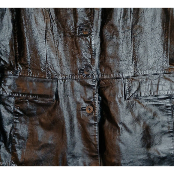 Vintage Gap Womens Medium Genuine Leather Black Jacket Button Up Side Pockets - Picture 7 of 11